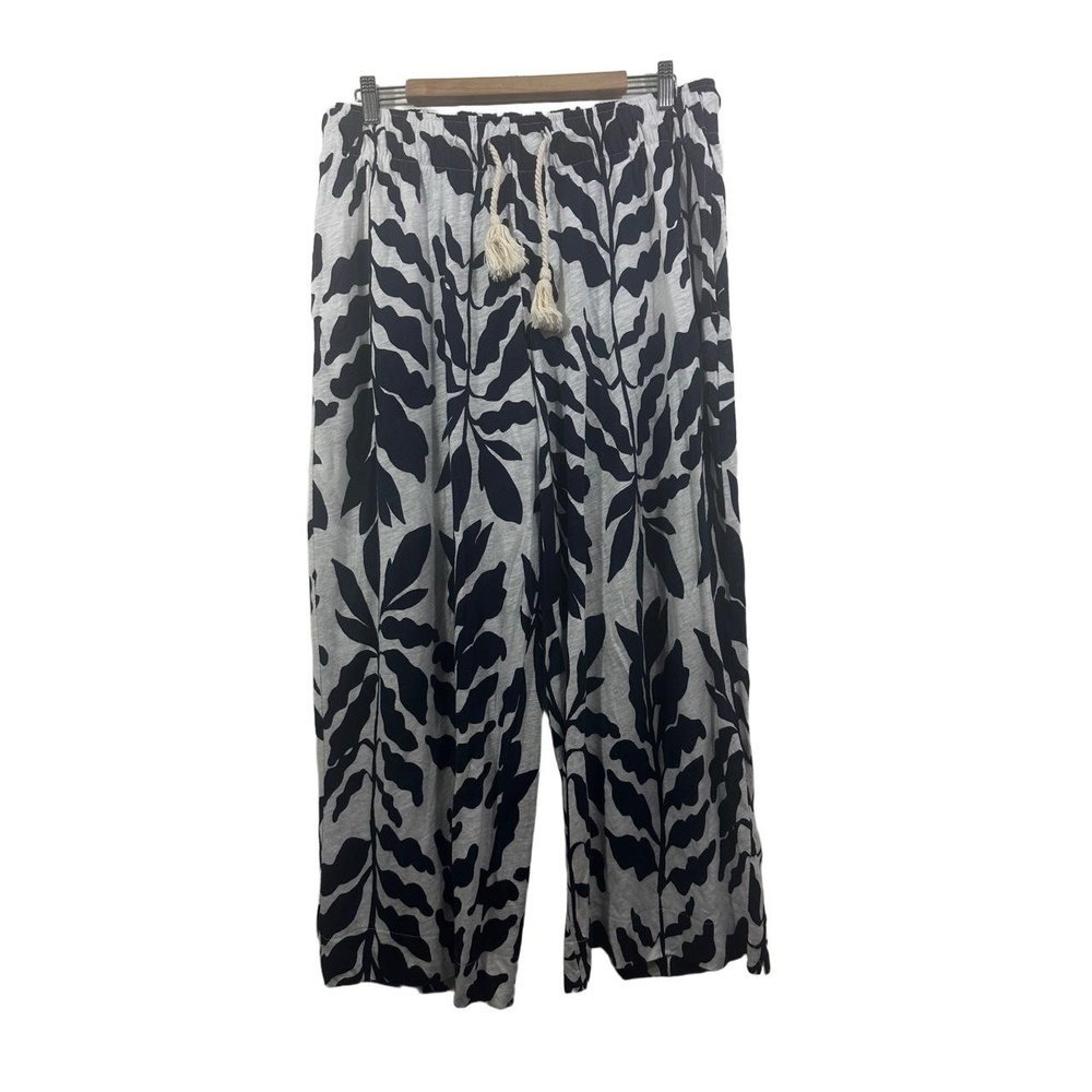 RACHEL ZOE Pants Womens Size XL Blue White Wide Leg Tropical Drawstring